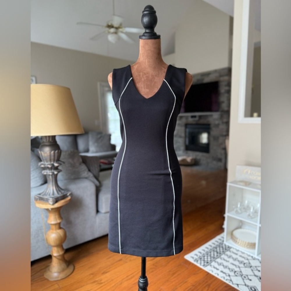 Armani Exchange Black Mini Dress with White Piping - Picture 1 of 6